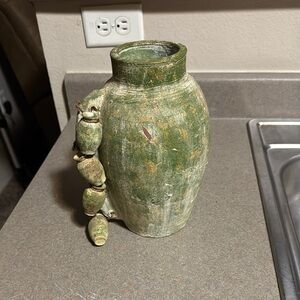Rustic Green Ceramic Jug with Handle
